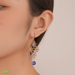 گوشواره گل و نگین آبی کد 1030