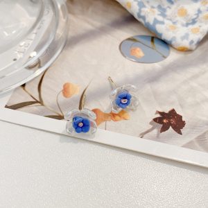 گوشواره میخی گل آبی کد 1117